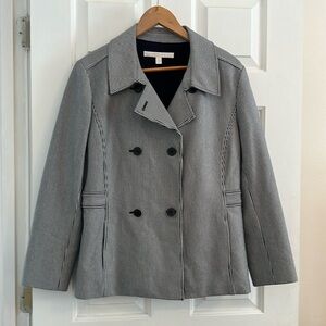 EUC Women’s Nordstrom Collection Double Breasted Navy White Stripe Blazer, Large